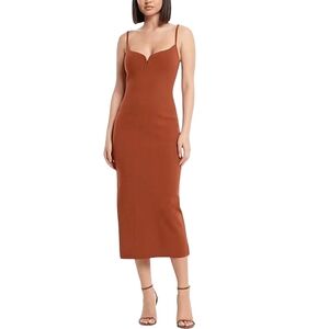 ​Express Rust V-Wire Ribbed Knit Midi Dress XS Burnt Orange Minimalist Wedding